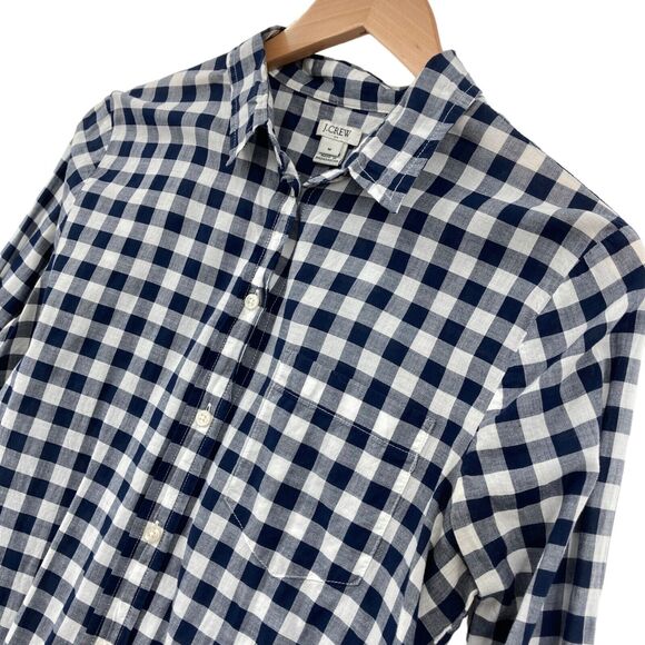 J.CREW Button Up Shirt Womens Medium Navy White Checked 100% Cotton Long Sleeve - Picture 9 of 16